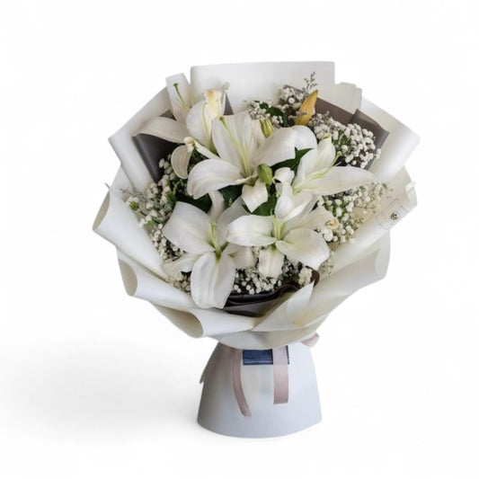 White Lily & Gypsophila Bouquet Online