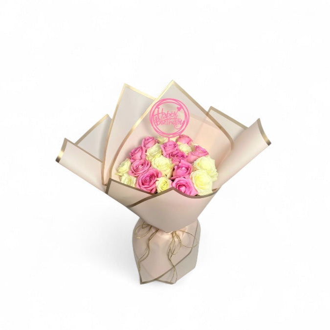 20 Pink and White Rose Bouquet