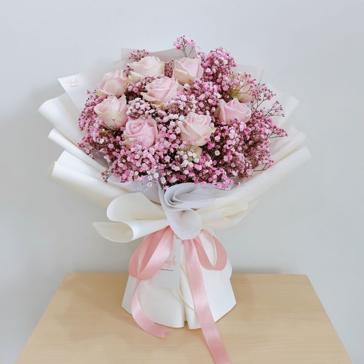 Blush Rose & Pink Gypsophila Bouquet