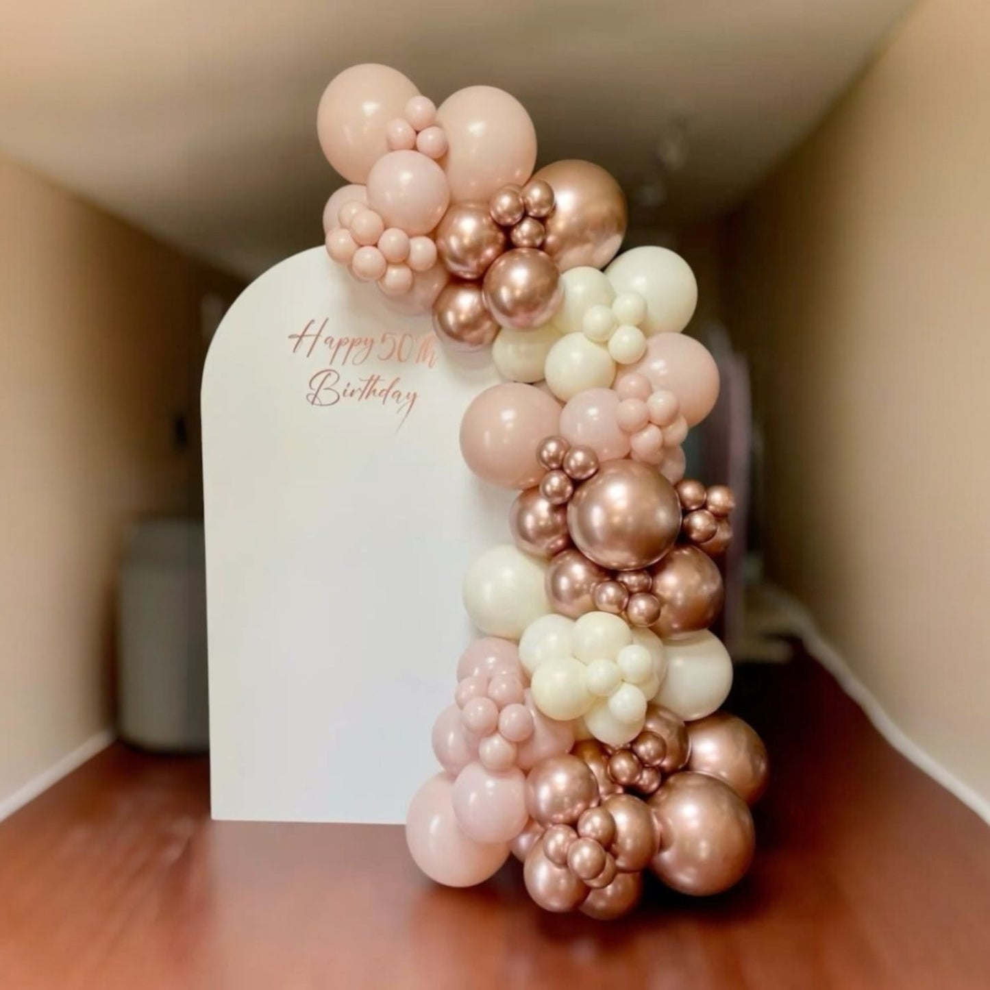 Elegant White & Rose Gold Balloon Arch