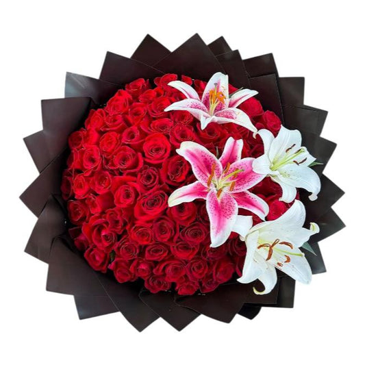 101 Red Rose with Lily