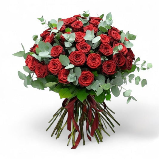 51 Red Roses Bouquet with Eucalyptus
