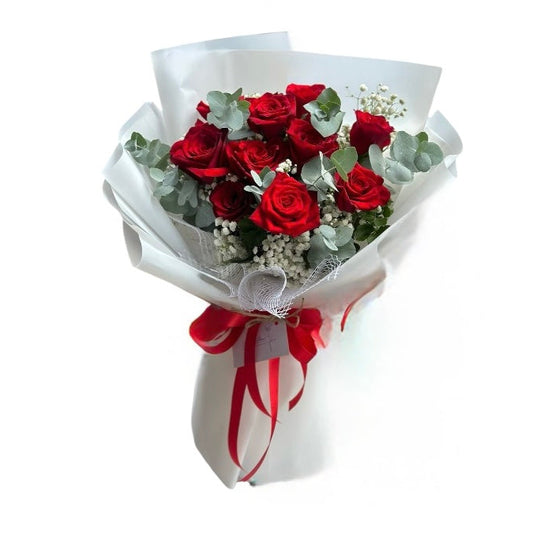 10 Red Rose with Eucalyptus