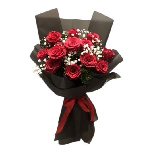 12 Red Rose with Gypsophila Bouquet
