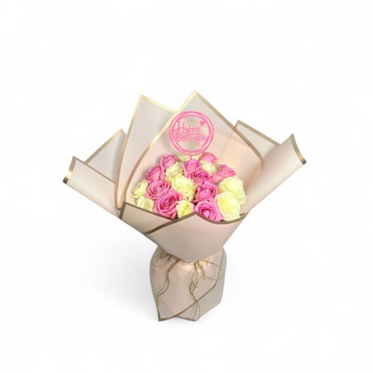 20 Pink and White Rose Bouquet