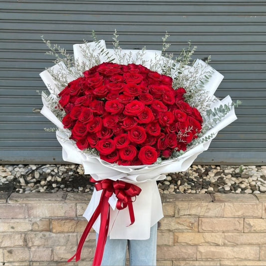 101 Red Roses with Eucalyptus Bouquet