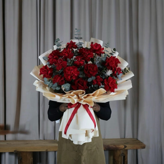 25 Red Roses with Eucalyptus Bouquet
