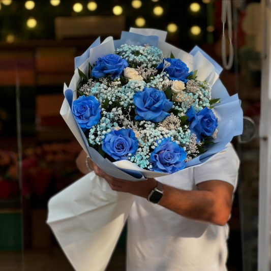 Azure Rose & Baby’s Breath Bouquet