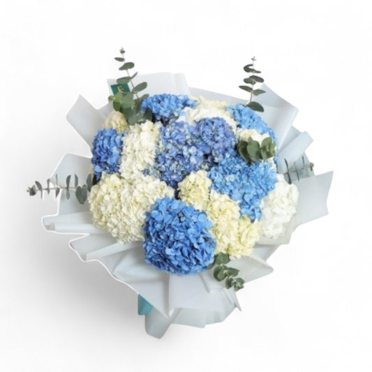 White and Blue Hydrangea Bouquet