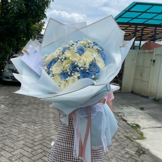 Blue & Ivory Rose Harmony Bouquet