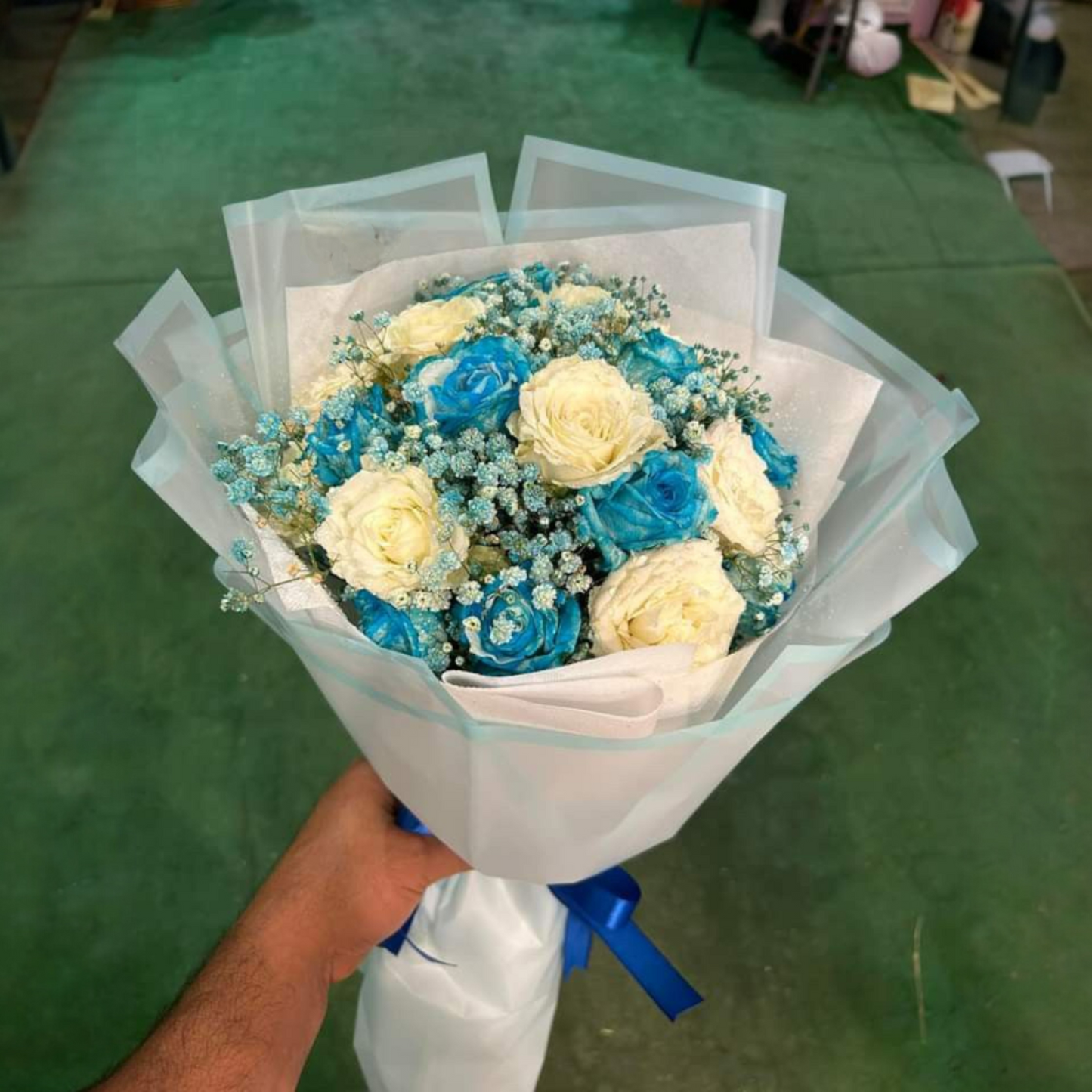 Blue & White Rose Celebration Bouquet
