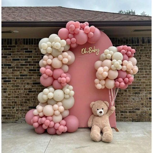 Blush Balloon Backdrop with Teddy
