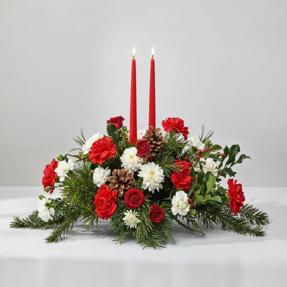 Holiday Hearth Red & White Centrepiece