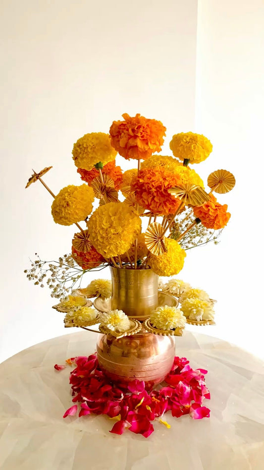 Marigold Bloom Brass Arrangement