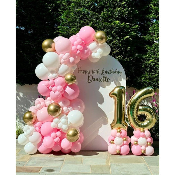 Pink & Gold Birthday Balloon Setup - Vianya Florals 