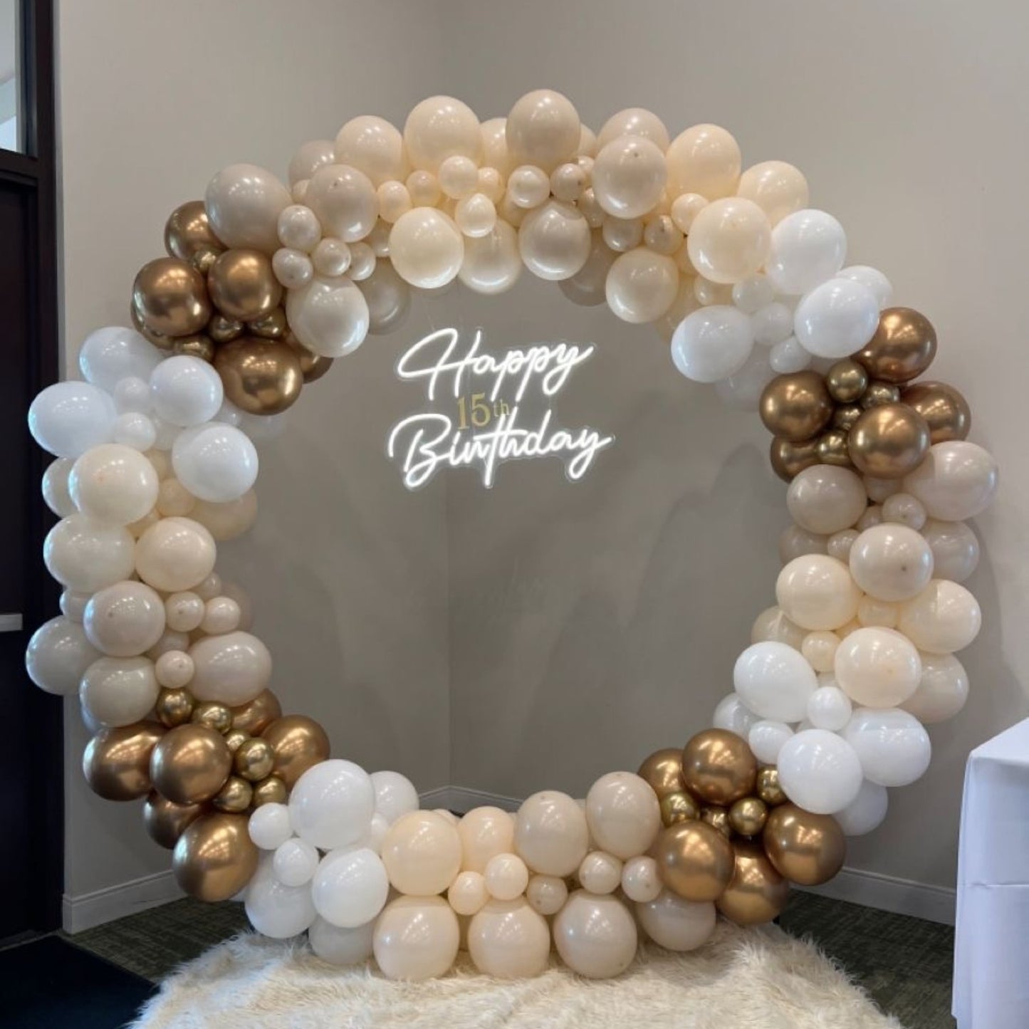 Radiant White, Gold & Peach Balloon Arch