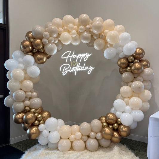 Radiant White, Gold & Peach Balloon Arch