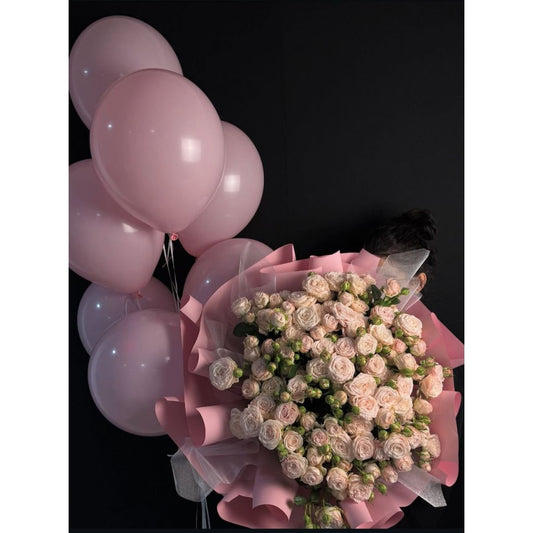 Soft Pink Rose Bouquet with Balloons