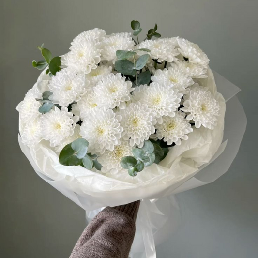 White Chrysanthemum & Eucalyptus Bouquet
